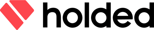 Logotipo de holded. Icono rojo en forma de gema a la izquierda. A la derecha texto holded en minúsculas y color negro. Todo en una línea