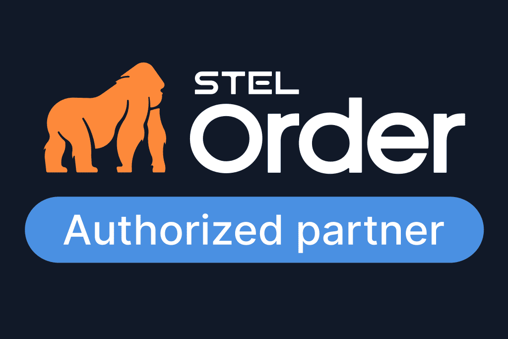 stelorder_partner-auth-post Logo de Stel Order. A la izquierda un gorila naranja, a la derecha el texto Stel Order en dos líneas, en color negro. Debajo el texto Authorized Partner en letras blancas sobre fondo azul