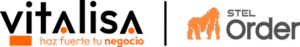 logos de vitalisa y stel order. ambos en colores negro y naranja, dispuestos horizontalmente en una línea